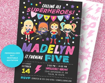 Girl Superhero Party. Superhero Invitation. Supergirl Invitation. Superhero Girl Party. Superhero Girl Birthday.