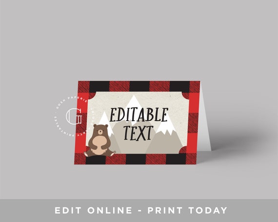 Lumberjack Food Signs, Food Tent Cards, Food Labels, Lumberjack First Birthday , Bear First Birthday Invitation, INSTANT DOWNLOAD, Corjl Il_570xn