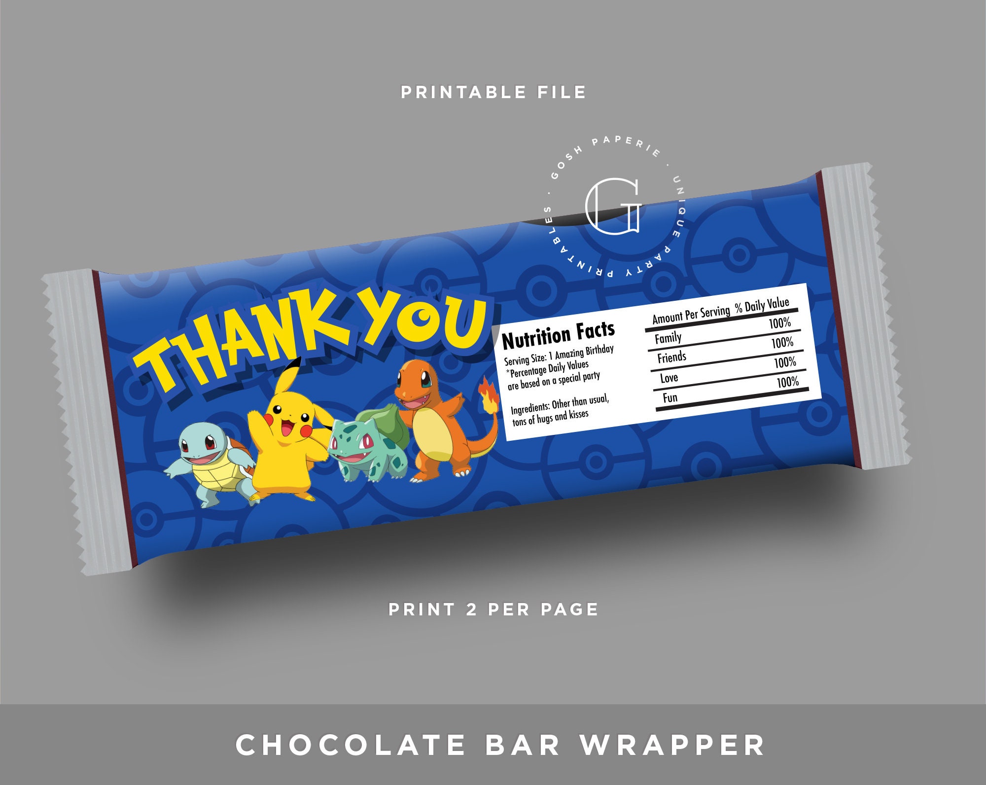 Pokemon Chocolate Bar Wrapper. Chocolate Bar Label. Pokemon | Etsy