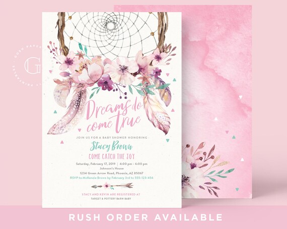boho chic baby shower invitations
