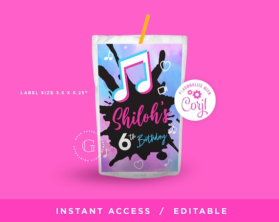 Tiktok Style Juice Label. Capri Sun Template. Music Birthday Party Favors. Music App Party Favors. DIY. EDITABLE. Il_570xn