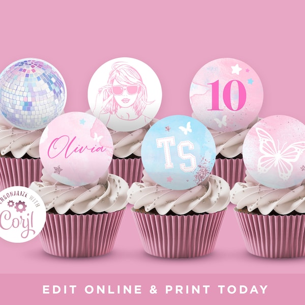 Swiftie Cupcake Toppers, Swiftie Birthday Party, Swiftie Party, Cupcake Toppers, Girl Birthday Cupcakes, Taylor Swift Party INSTANT DOWNLOAD