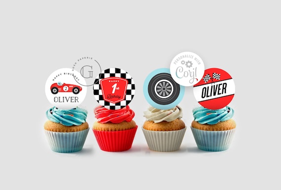 Racing Car Cupcakes, FIRST Birthday, Race Car Birthday, Cupcake Toppers, Cars Birthday Party, INSTANT DOWNLOAD, Edit at corjl Il_570xn
