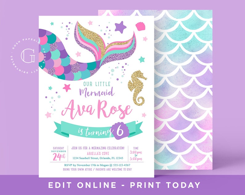 Mermaid Invitation Mermaid Birthday Invitation Pool Party Etsy
