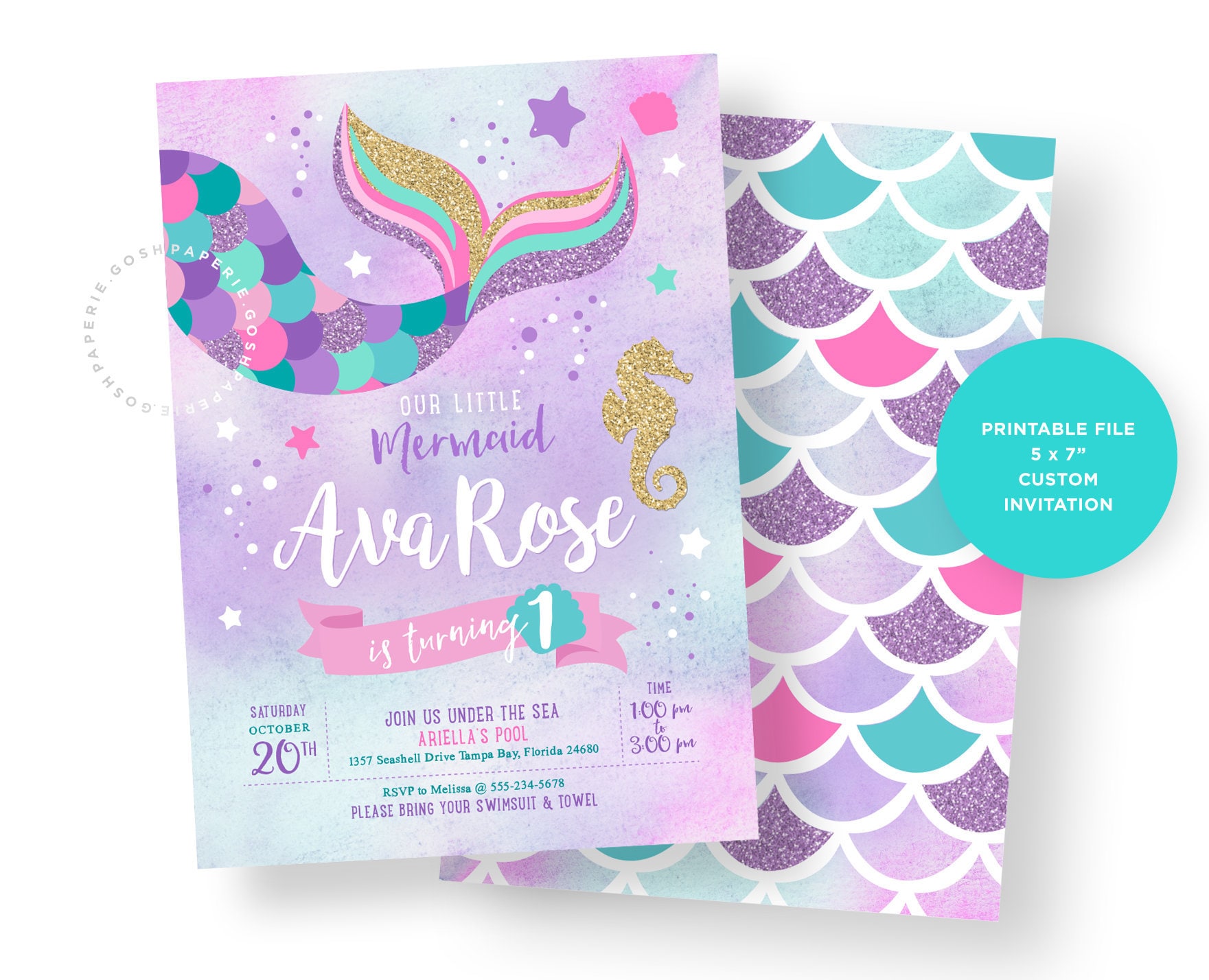 Mermaid Invitation Mermaid Birthday Invitation Pool Party Etsy