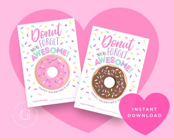 Donut Valentines Cards. Valentines Day. Classroom Valentines. Valentines Card. Valentine Kids. INSTANT DOWNLOAD. Im Donuts about you.