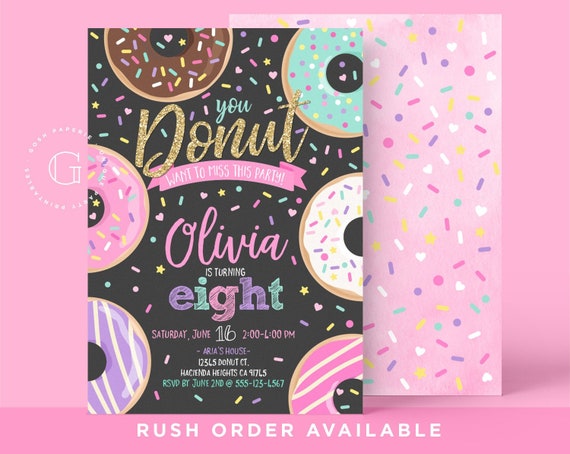 Donut Party Invitation, Donut Birthday Party, 1st Birthday Invitation, First Birthday, Donut want to miss this Party, Donut grow up, Black. Il_570xn