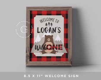 Welcome Sign, Wild One Birthday, Lumberjack First Birthday, Bear First Birthday Invitation, First Birthday Boy. PRINT YOURSELF