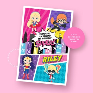 Superheld Mädchen Danke Karte. Superheld Mädchen. Supergirl-Einladung. Mädchen-Superheld. Superhelden Girl Party. Superheld Mädchen Geburtstag.