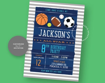 Sports Invitation. Sports Birthday Invitation. Sports Birthday Party.  Sports Party Printable Invitation.