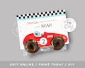 Editable Race Car Donut Bag Favor Tags - Printable Birthday Party (Digital Download)