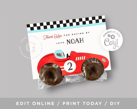 Racing Car Favors, Racing Car Snack Bag, Donut Bag, Two, Formula 1 Invitation, Cars Birthday Party, Cars Party Favors, INSTANT DOWNLOAD Il_570xn