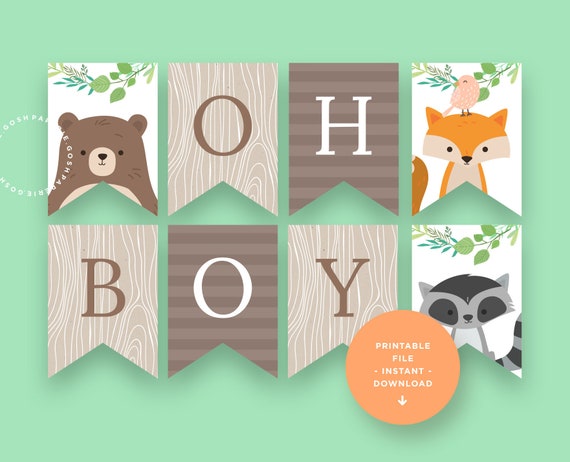 Woodland Banner Baby Shower Banner Oh Boy Banner Baby Etsy