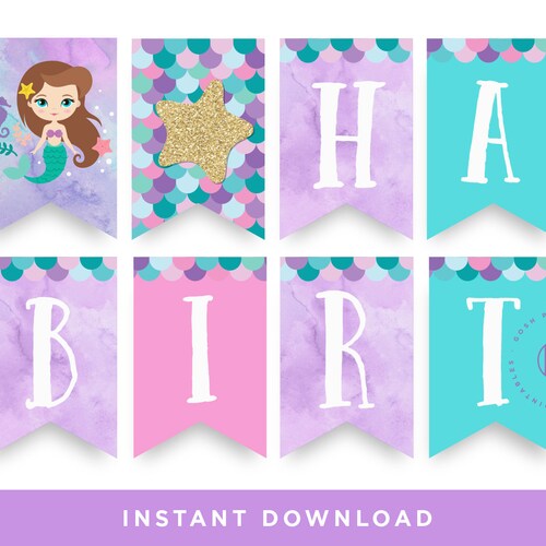 Mermaid Birthday Banner Mermaid Party Decorations Printable - Etsy
