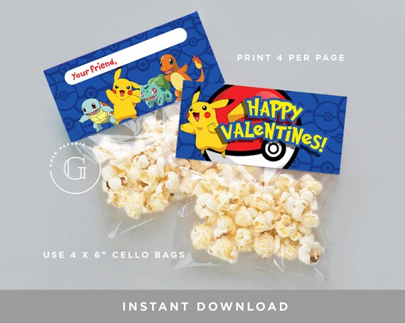 Pokemon Valentines Treat Bag Toppers. Pokemon Favors. Valentines Favors. Valentines Gift. Il_570xn