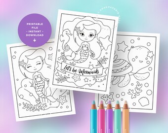 Mermaid Coloring Pages. Mermaid Party Activities. Mermaid Birthday Party. Mermaid Party Supplies. INSTANT DOWNLOAD. Mermaid Favors.