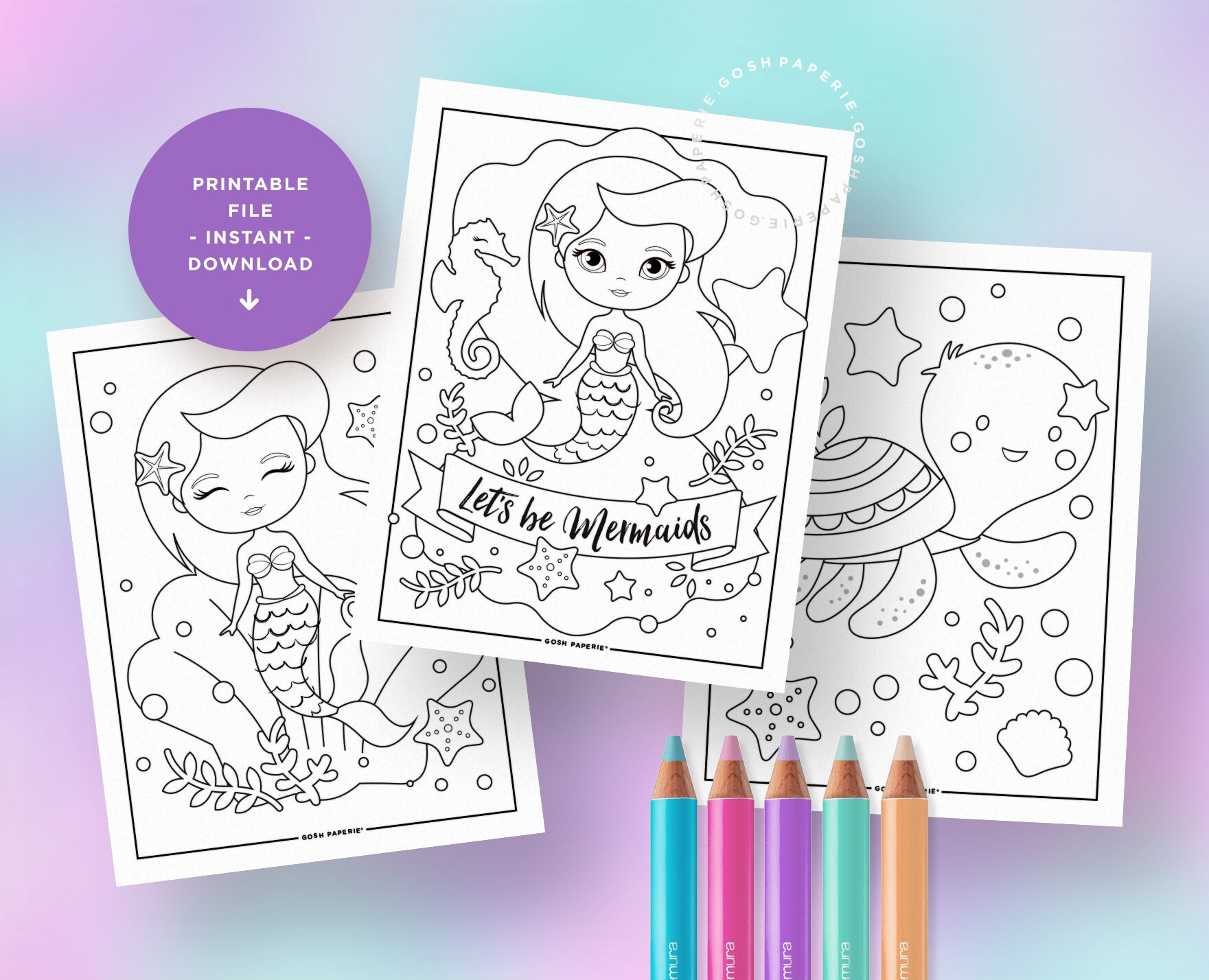 Mermaid Coloring Pages. Mermaid Party Activities. Mermaid | Etsy