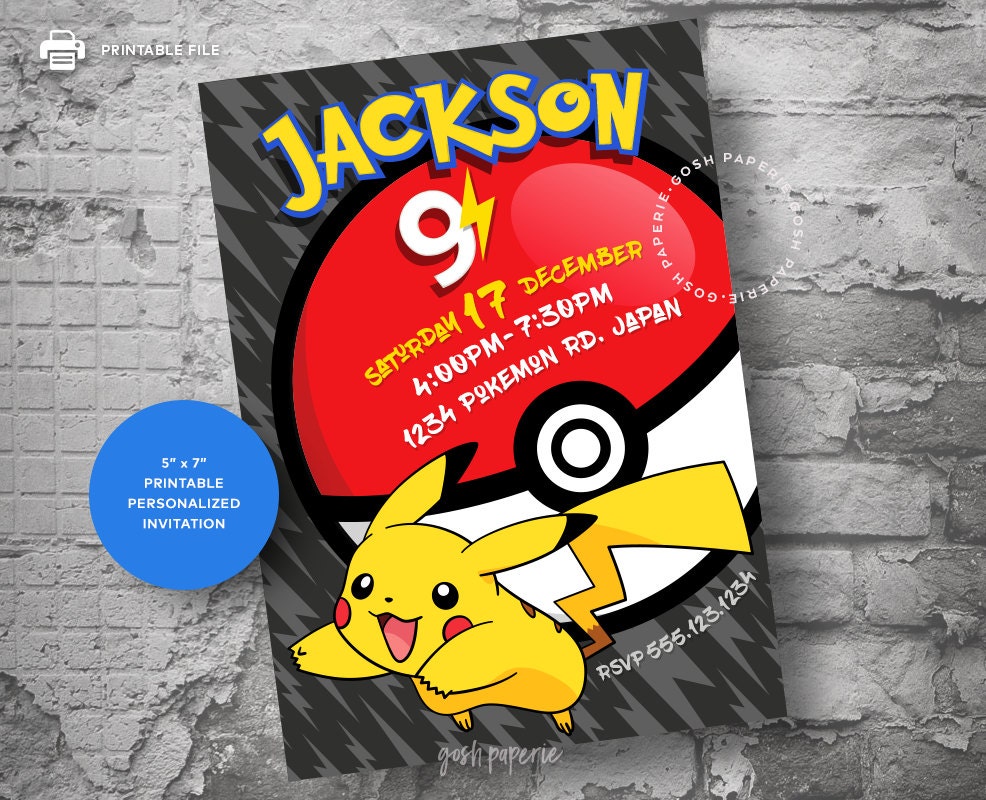 pokemon invitation pokemon birthday invitation pokemon etsy
