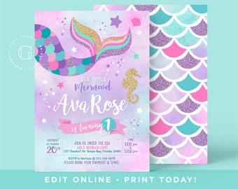 Mermaid Invitation. Mermaid Birthday Invitation. Pool Party Invitation. Mermaid Printables. Mermaid Birthday Party. Under the Sea. Corjl.