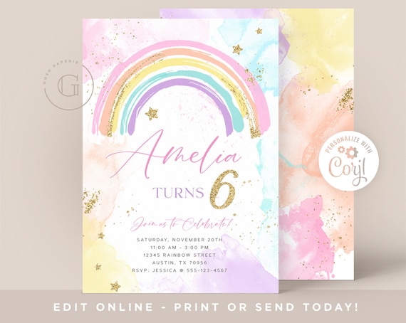 Rainbow Invitation, Rainbow Birthday Invitation, Rainbow Party Invitation, Girl Birthday Invitation, Boho Rainbow Editable INSTANT DOWNLOAD, Il_570xn