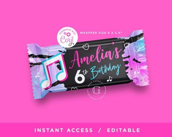 Tiktok Style Rice Krispies Wrapper. Rice Krispies Template. Music Birthday Party Favors. Music App Party Favors. DIY. EDITABLE. Il_570xn
