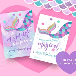 Meerjungfrau-Valentinstagskarten. Valentinstag. Klassenzimmer Valentinstage. Valentinstag-Karte. Valentinstag Kinder. SOFORTIGER DOWNLOAD. Wir Meerjungfrauen als Freunde