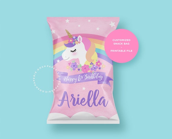 Unicorn Chip Bag. Unicorn PartyFavors. Unicorn Snack Bag. Unicorn Birthday Party. Unicorn Printables. Il_570xn