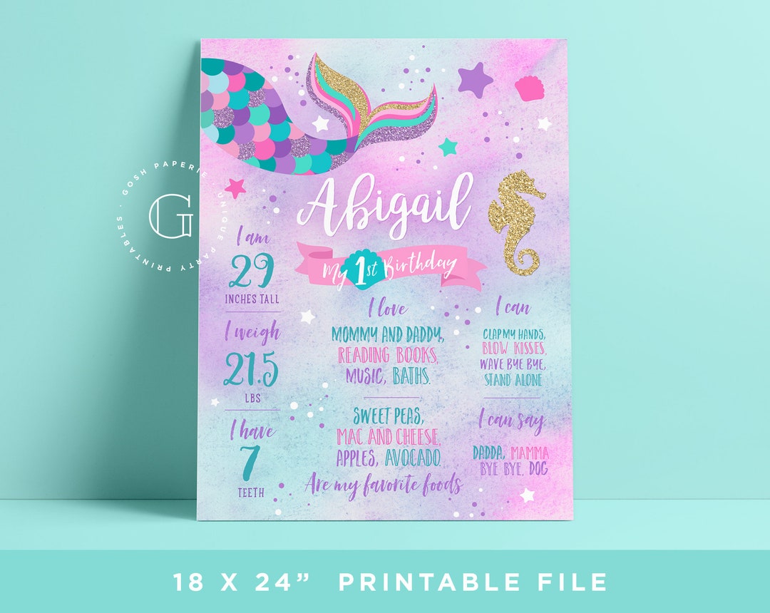 Mermaid 1st Year Poster. First Birthday Poster. Mermaid Milestone ...