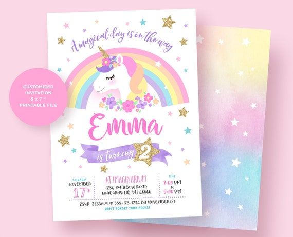 Unicorn Invitation, Unicorn Birthday Invitation, Unicorn Party Invitation, Rainbow Party, Rainbow Invitation, Unicorn Invite Il_570xn