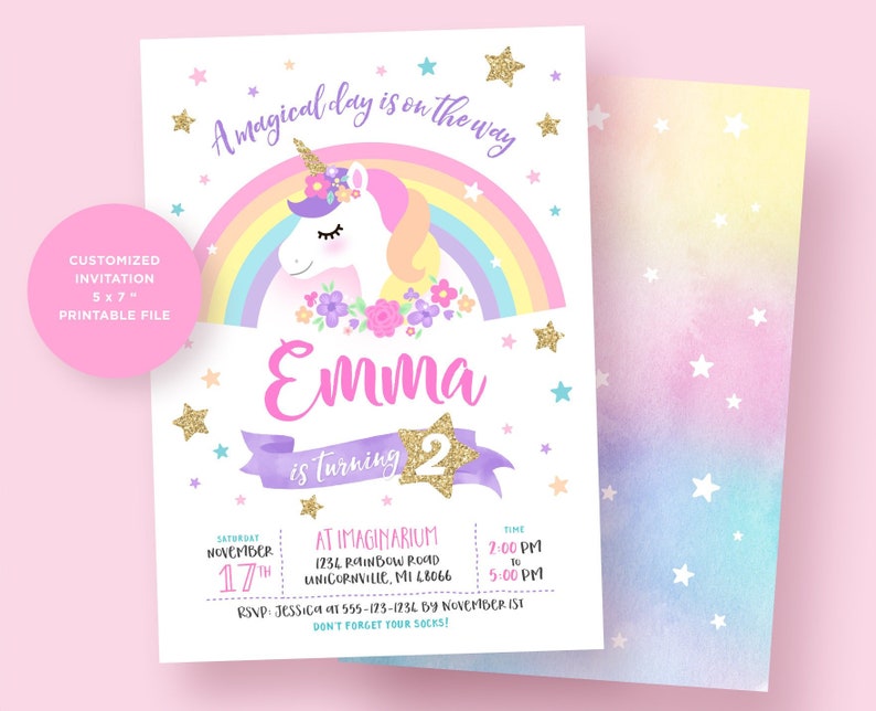 Unicorn Invitation, Unicorn Birthday Invitation, Unicorn Party Invitation, Rainbow Party, Rainbow Invitation, Unicorn Invite image 1