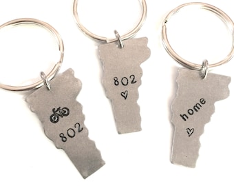 Vermont Halskette Keychain Individuelle personalisierte Schlüsselanhänger Split Ring Hand gestempelt Herz VT Home 802 Hike Bike Travel Momento Metallmaterialien