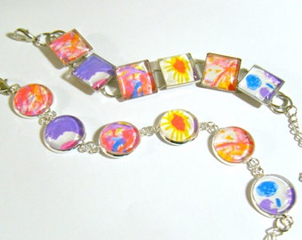 Children's Art Jewelry OOAK Custom Art Photo Bracelet Charms Kids Artwork Photography Keepsake Memory Customized Personalized Memorial Image