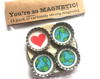 Earth Magnets Bottlecap Fantaisiste Bright Colorful Red Hearts Love Bottle Cap