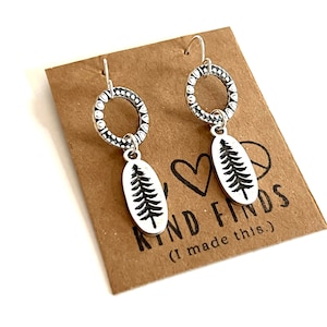 Silver Pine Tree Dangle Earrings: Stamped Nature Jewelry