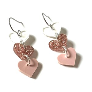 Pink Sparkle Heart Dangle Earrings Confetti Resin Clear Mirror Hearts Glitter Statement Jewelry Party Modern Resin Valentine image 4