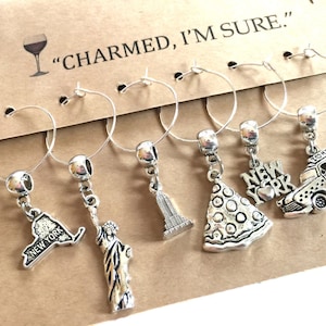 NYC Wine Glass Charms: New York City Party Favors, Set of 6