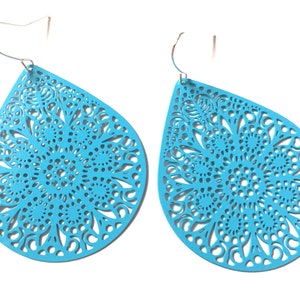 Boucles d&#39;oreilles bleu turquoise en filigrane : boucles d&#39;oreilles pendantes bohèmes en forme de larme