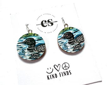 Loon Earrings, Carole Storro Artwork, Lake Bird Dangle