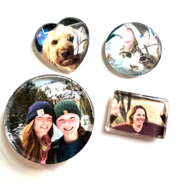 CUSTOM Photo Magnet Heart Circle Rectangle Magnets OOAK Cat Dog Personalized Material Glass Tile Memory Keepsake Celebration Art Jewelry