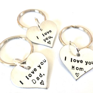 Hand Stamped Heart Keychain: Personalized Aluminum Keyring, I Love You