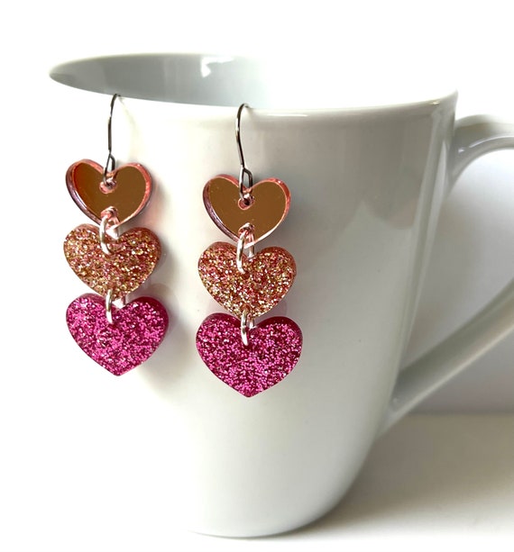 Pink Confetti Heart Earrings Pink Confetti Heart Earrings