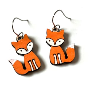 Fox Dangle Earrings Wood Orange Wood Foxes Lover Whimsical Fun Woods Animal Small Nature Jewelry