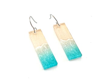 Ocean Beach Earrings Dangle Statement Sea Rectangle Lightweight Jewelry Unique Summer Waves Beachy Resin Drop Earring jewelry