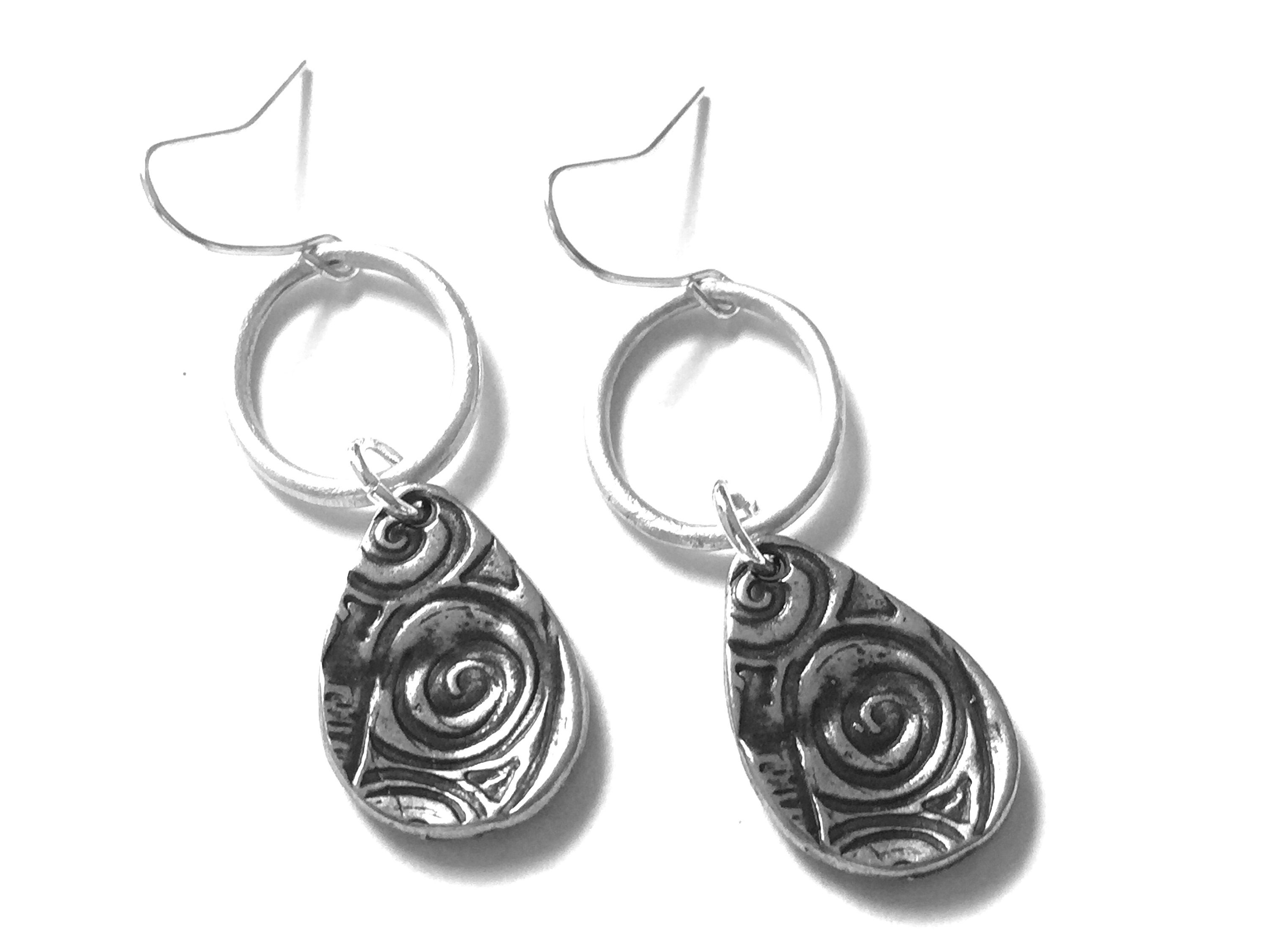 Swirl Dangle Earrings Silver Open Oval Rustic Style Floral Etsy
