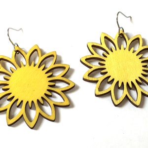 Sunflower Wood Earrings: Laser Cut Yellow Flower Dangle