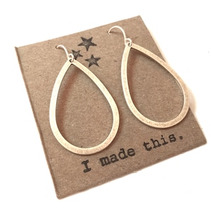 Teardrop Silver Earrings Dangle Lightweight Silver Drop Bohemian Style Wire Hook Statement Simple Charm Handmade Modern Funky Jewelry
