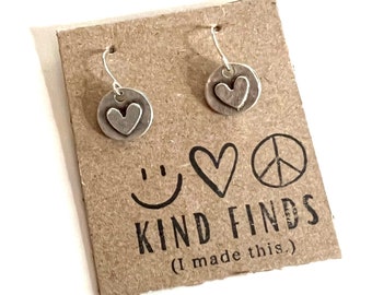 Silver Heart Dangle Earrings: Petite Handmade Jewelry