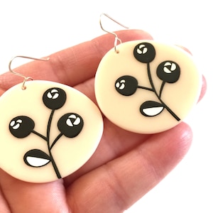 Black Floral Resin Earrings: Sterling Silver Dangle Statement Jewelry