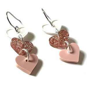 Pink Sparkle Heart Dangle Earrings Confetti Resin Clear Mirror Hearts Glitter Statement Jewelry Party Modern Resin Valentine image 3