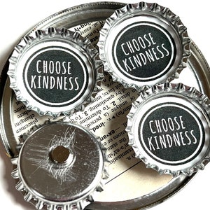 Choose Kindness Magnets Bottlecap Black White Words Kind Love Bottle Cap Repurposed Paper Upcycled Primary Colors Friendship Earth Magnet image 3